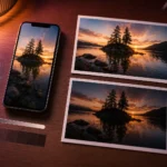 Comparaison de plusieurs rendus d’une photo à côté d’un smartphone