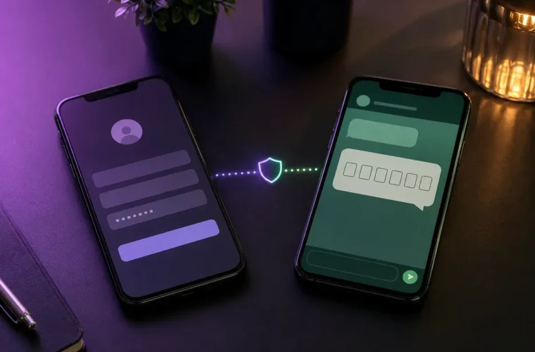 Deux smartphones illustrant un code de connexion reçu dans une messagerie