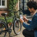 Vendeur préparant une annonce de vélo avec le numéro de téléphone masqué.