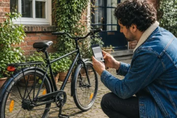 Vendeur préparant une annonce de vélo avec le numéro de téléphone masqué.