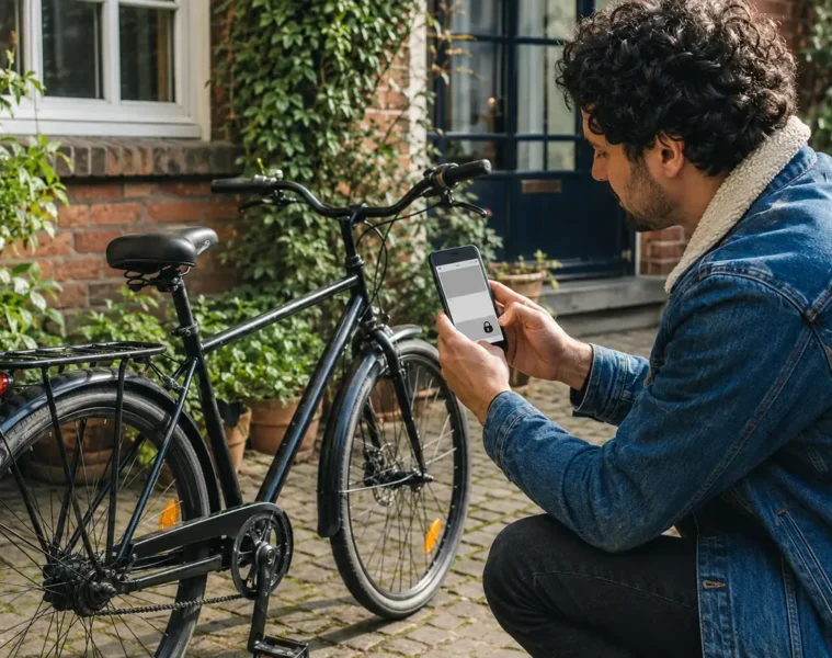 Vendeur préparant une annonce de vélo avec le numéro de téléphone masqué.
