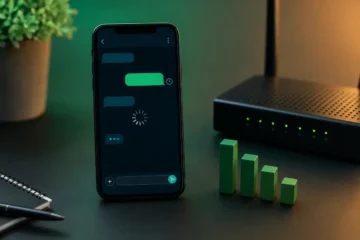Smartphone avec message en attente près d’un routeur Wi-Fi