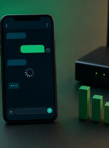 Smartphone avec message en attente près d’un routeur Wi-Fi