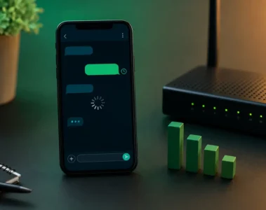 Smartphone avec message en attente près d’un routeur Wi-Fi