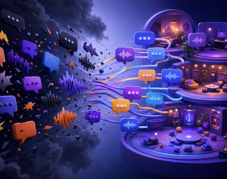 Bulles de discussion dispersées qui se relient en communautés organisées