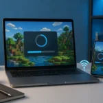 Ordinateur et smartphone affichant une mise à jour de jeu bloquée