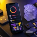 Smartphone avec jauge de stockage et piles de fichiers numériques