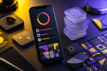 Smartphone avec jauge de stockage et piles de fichiers numériques
