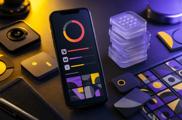 Smartphone avec jauge de stockage et piles de fichiers numériques