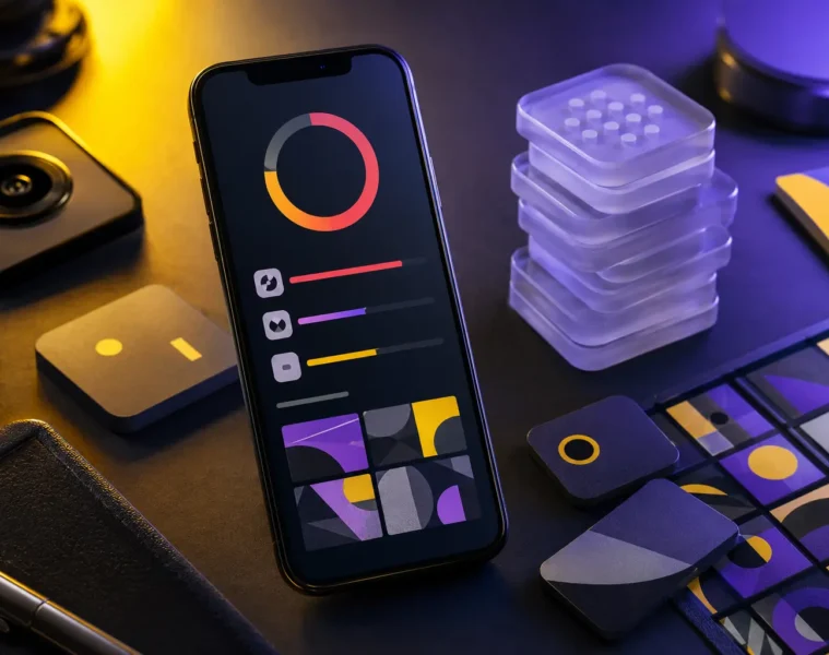Smartphone avec jauge de stockage et piles de fichiers numériques