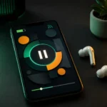 Pourquoi Spotify se met en pause tout seul ? Les solutions Smartphone affichant un symbole pause près d’écouteurs sans fil