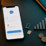 Smartphone affichant une vérification par SMS à côté d’une carte SIM