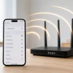 Pourquoi mon téléphone affiche-t-il WLAN au lieu de Wi-Fi ? Téléphone affichant des réseaux sans fil devant un routeur Wi-Fi