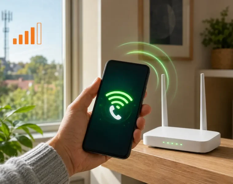 Téléphone utilisant un réseau Wi-Fi pour acheminer un appel mobile