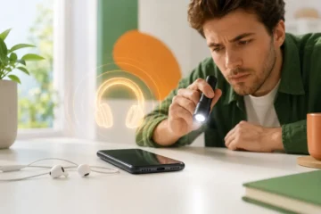 Téléphone sans écouteurs affichant symboliquement un mode casque encore actif