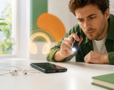 Téléphone sans écouteurs affichant symboliquement un mode casque encore actif