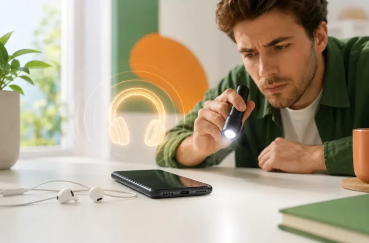 Téléphone sans écouteurs affichant symboliquement un mode casque encore actif