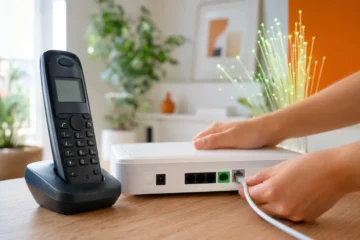 Téléphone fixe raccordé au port téléphonique d’une box fibre