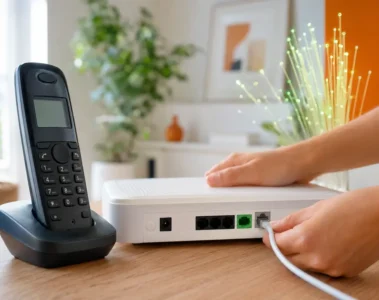 Téléphone fixe raccordé au port téléphonique d’une box fibre