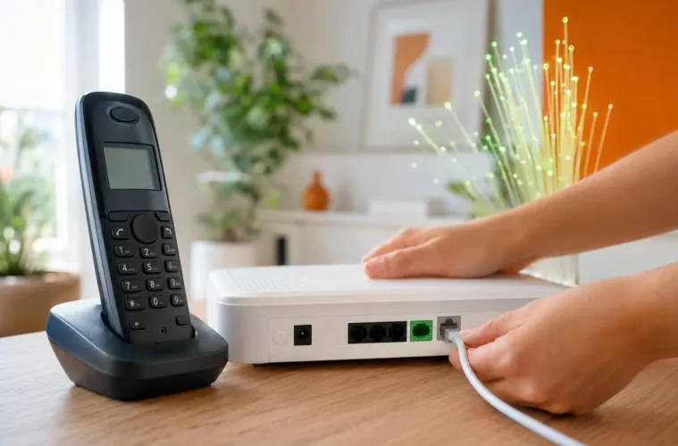 Téléphone fixe raccordé au port téléphonique d’une box fibre