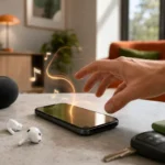 Téléphone lançant de la musique près d’écouteurs et d’un appareil Bluetooth