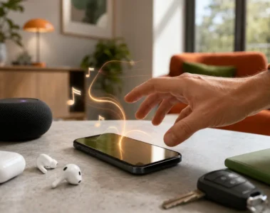 Téléphone lançant de la musique près d’écouteurs et d’un appareil Bluetooth
