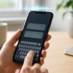 Main écrivant sur le clavier d’un téléphone qui émet un retour vocal