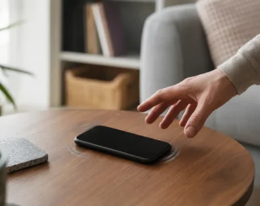 Main approchant un téléphone qui vibre avec un écran noir