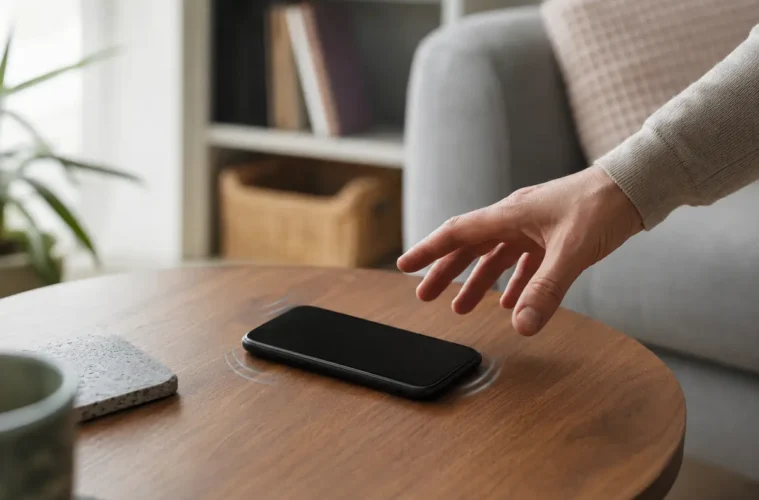 Main approchant un téléphone qui vibre avec un écran noir