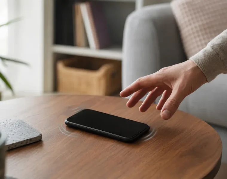 Main approchant un téléphone qui vibre avec un écran noir