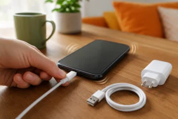 Téléphone vibrant pendant la charge avec câble et adaptateur de remplacement