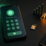 Smartphone affichant une saisie de numéro près d’une carte SIM