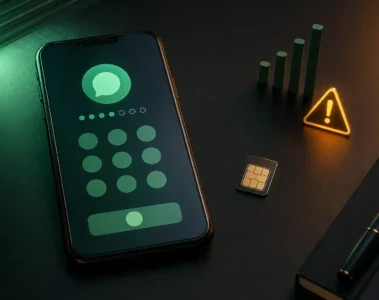 Smartphone affichant une saisie de numéro près d’une carte SIM