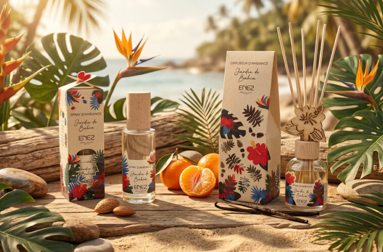 Spray et diffuseur d’ambiance Jardin de Bahia dans un décor tropical