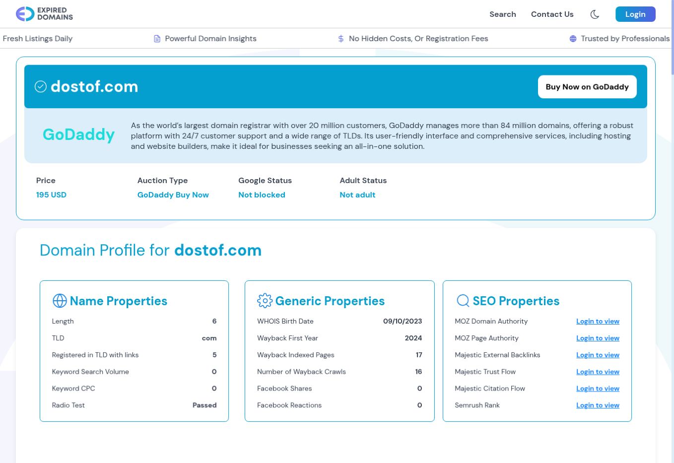 État du domaine associé à Dostof en août 2026