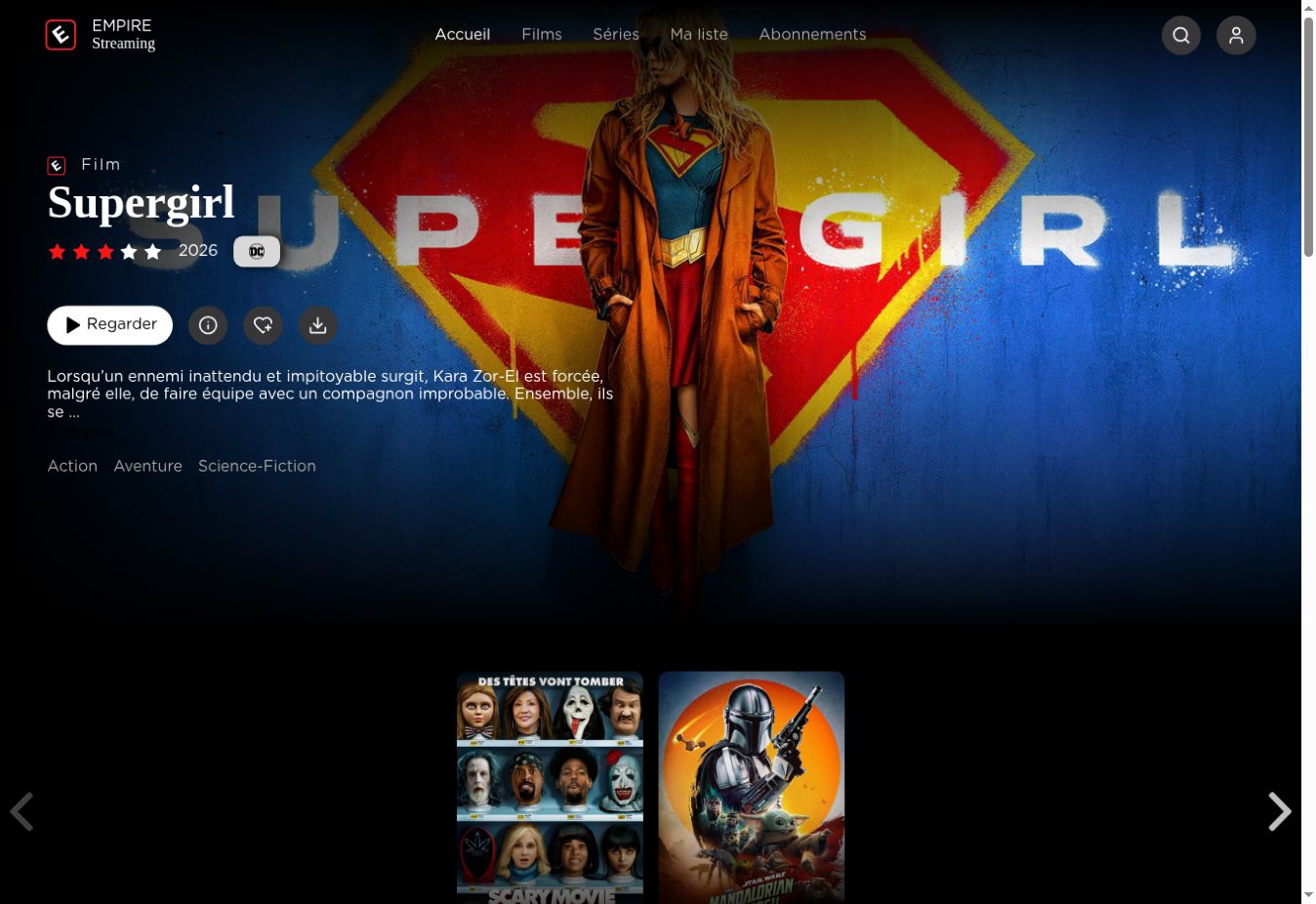 Catalogue sur la nouvelle adresse d’Empire Streaming en août 2026