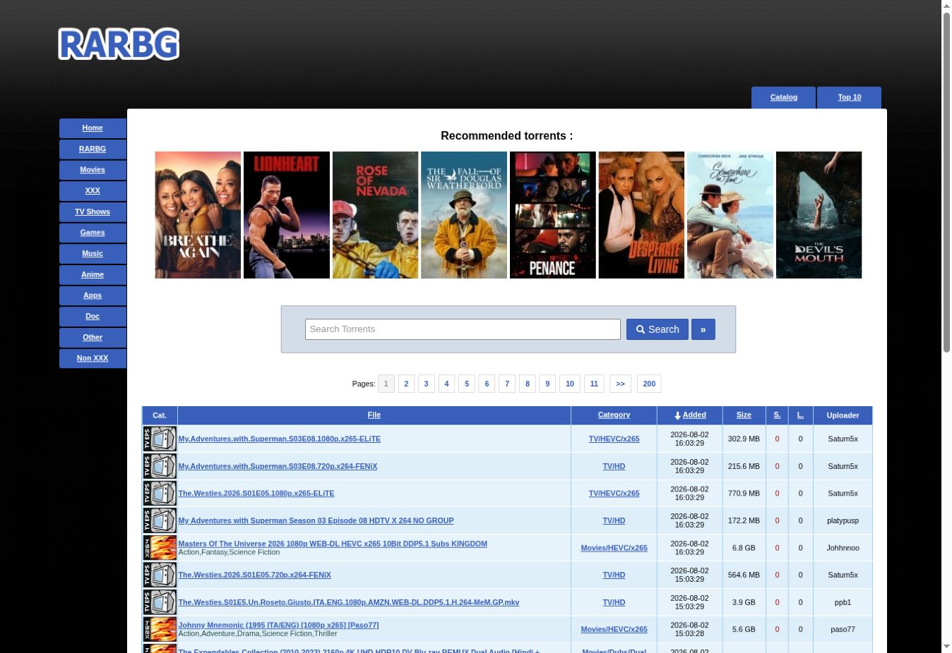 Page associée à RARBG en août 2026