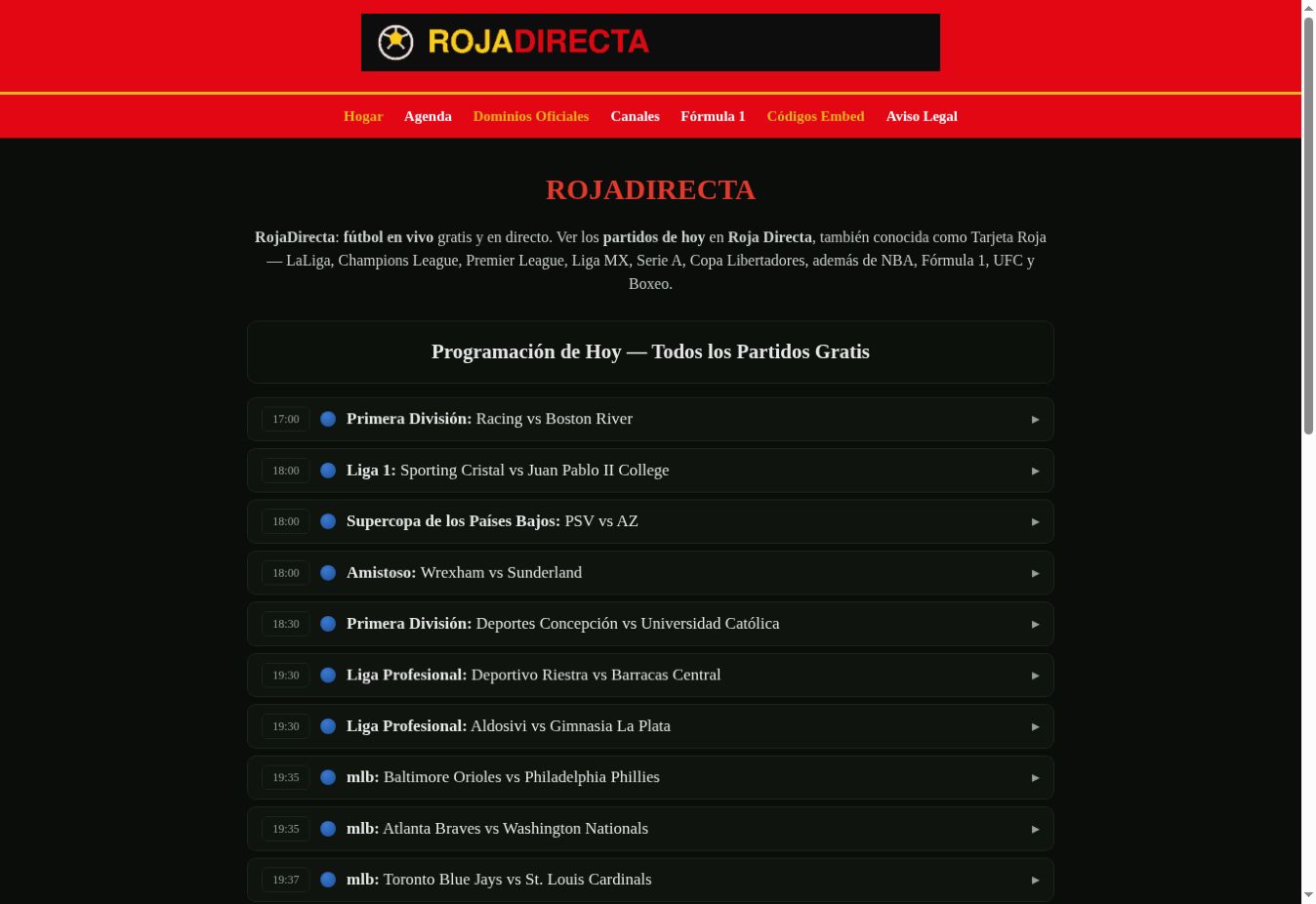 Page associée à Rojadirecta en août 2026