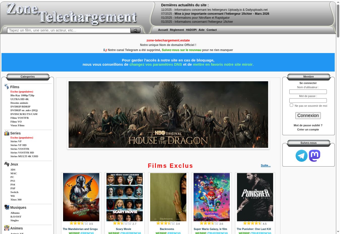 Catalogue sur la nouvelle adresse de Zone Téléchargement en août 2026