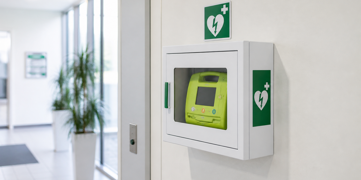 Défibrillateur automatisé externe installé dans un lieu public
