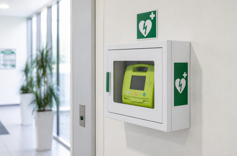Défibrillateur automatisé externe installé dans un lieu public