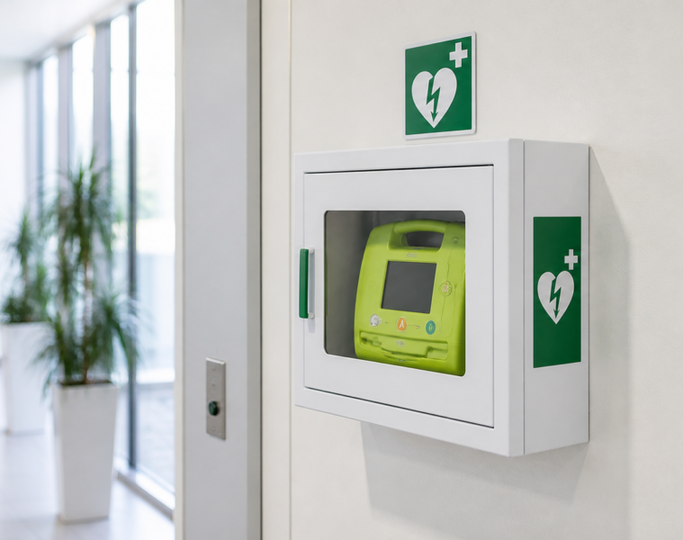 Défibrillateur automatisé externe installé dans un lieu public