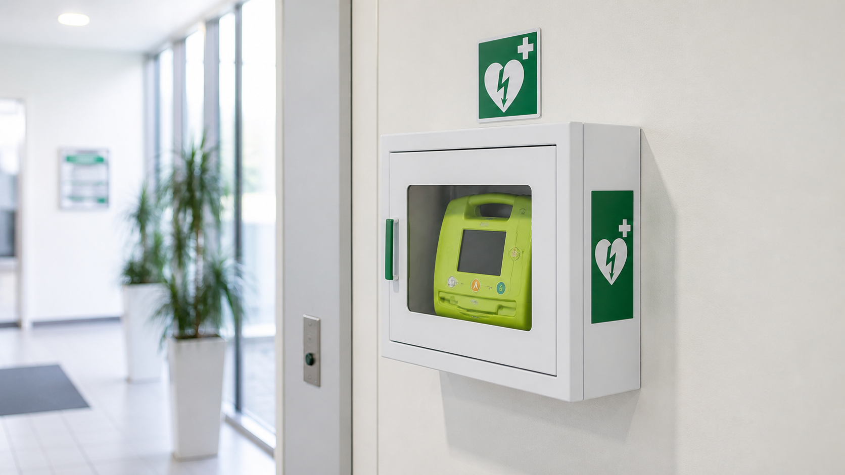 Défibrillateur automatisé externe installé dans un lieu public