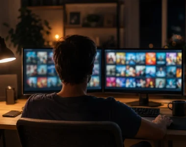 Catalogue de streaming affiché sur deux écrans – Bodlav