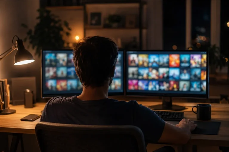 Catalogue de streaming affiché sur deux écrans – Bodlav