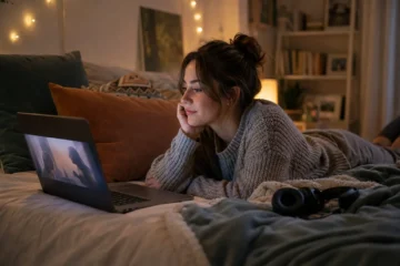 Femme regardant une série en streaming sur un ordinateur portable – Uzirov