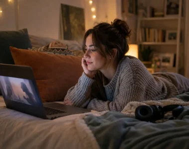 Femme regardant une série en streaming sur un ordinateur portable – Uzirov