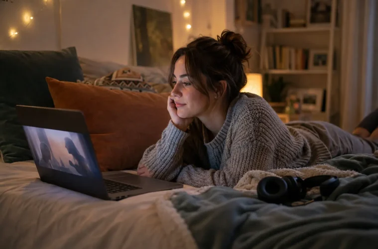 Femme regardant une série en streaming sur un ordinateur portable – Uzirov