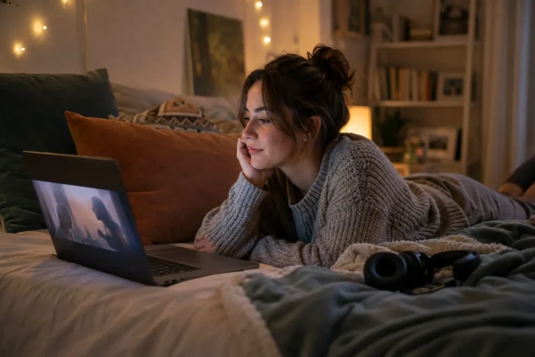 Femme regardant une série en streaming sur un ordinateur portable – Uzirov