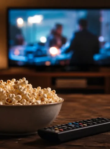 Soirée streaming avec popcorn et télévision – Vatrab
